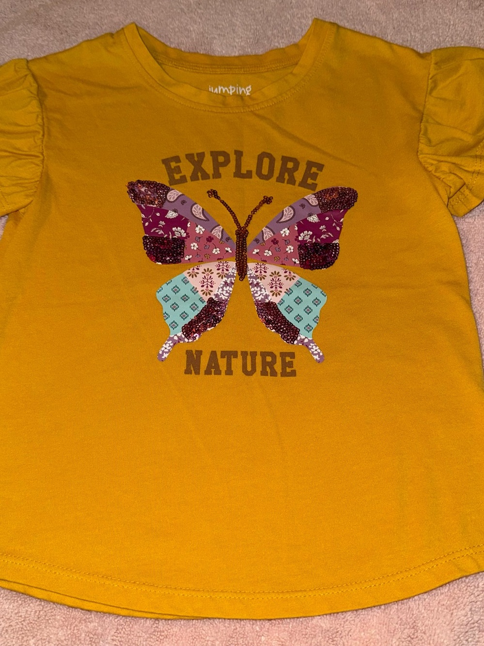 Jumping Beans Girls Size 4 Yellow Butterfly Explore Nature Shirt